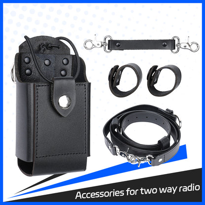 Leather Radio Holster Set, Fireman's Radio Strap, Anti-Sway Strap, Fits Motorola APX Series for Firefights, EMT, Security, Police